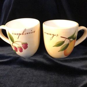 Pier One Provence  HandpaintedOrange Rasberries large ceramic coffee/ tea mugs